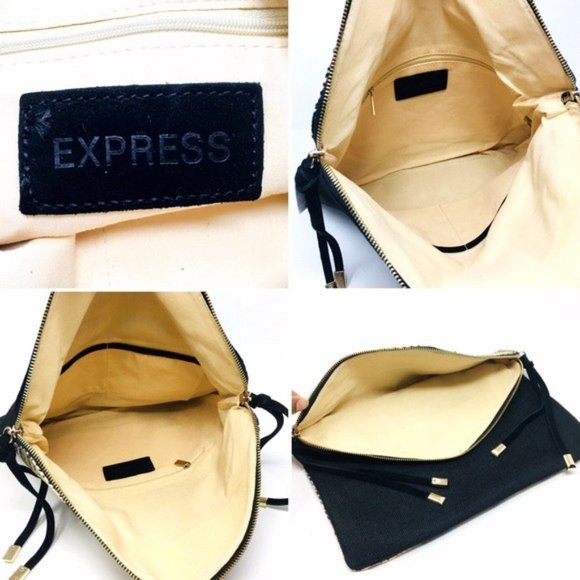 Express Clutch Envelope Tribal Aztec Woven Raffia Gold Tone Tassel Detail 13"x8" - Picture 3 of 7